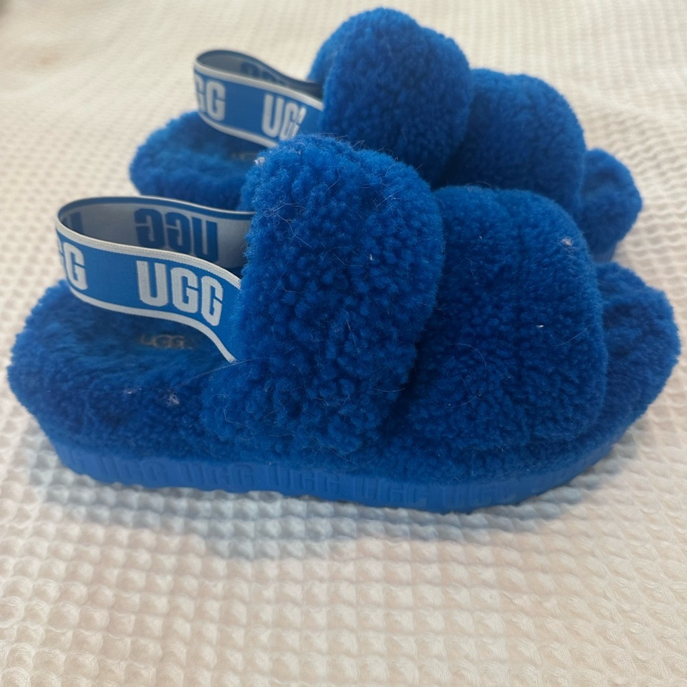UGG Vibrant Blue Fluffy Slides